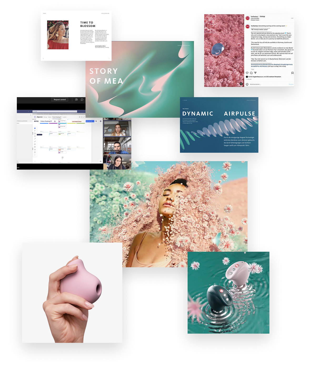 collage of screenshots across various stages of the project from planning meetings to strategy documents to finished assets of the campaign