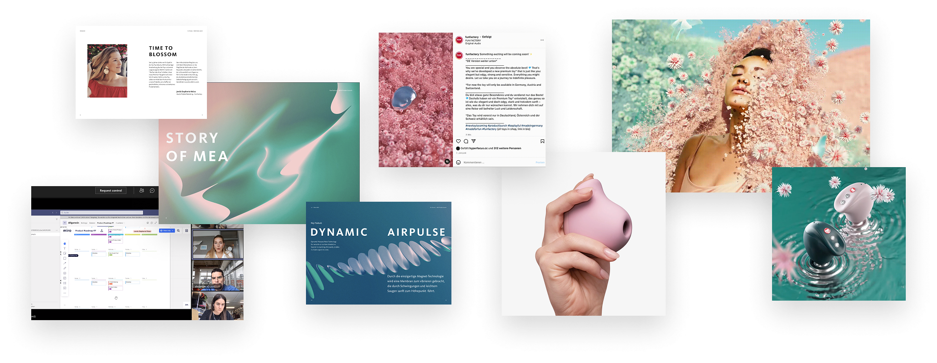 collage of screenshots across various stages of the project from planning meetings to strategy documents to finished assets of the campaign