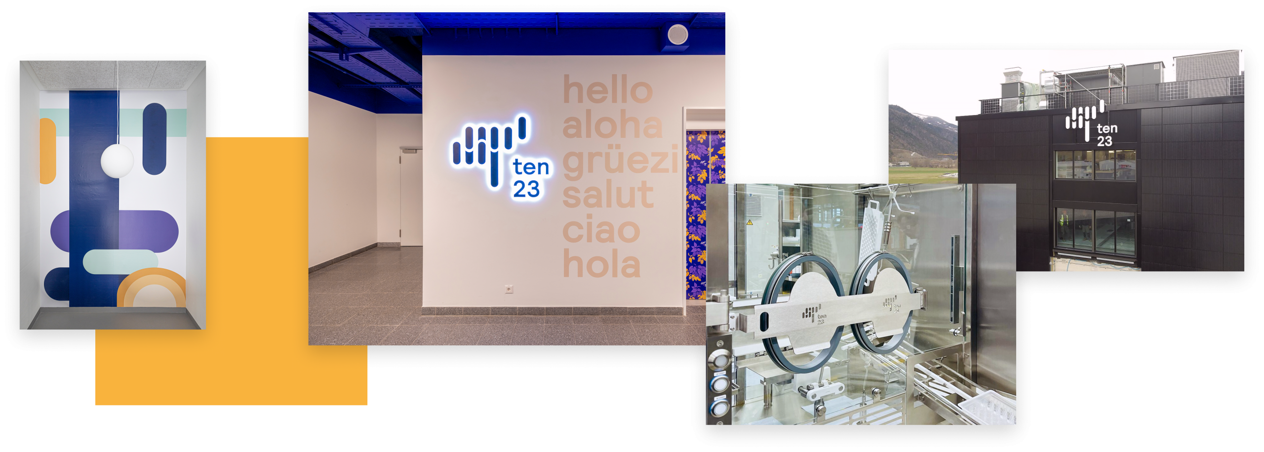 A selection of photos of the inside and outside of ten23 facilities