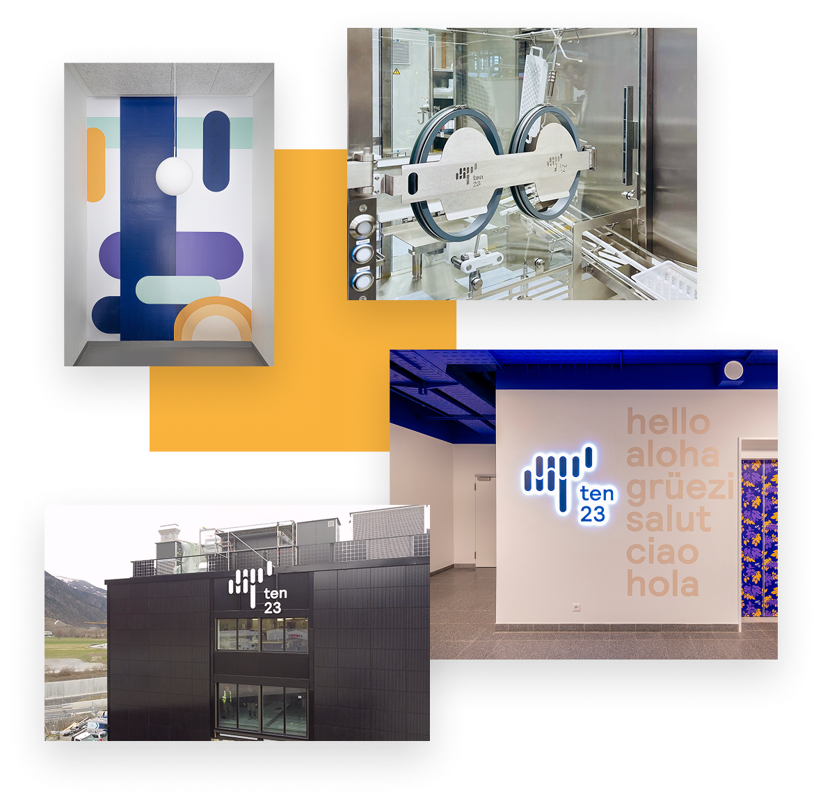 A selection of photos of the inside and outside of ten23 facilities