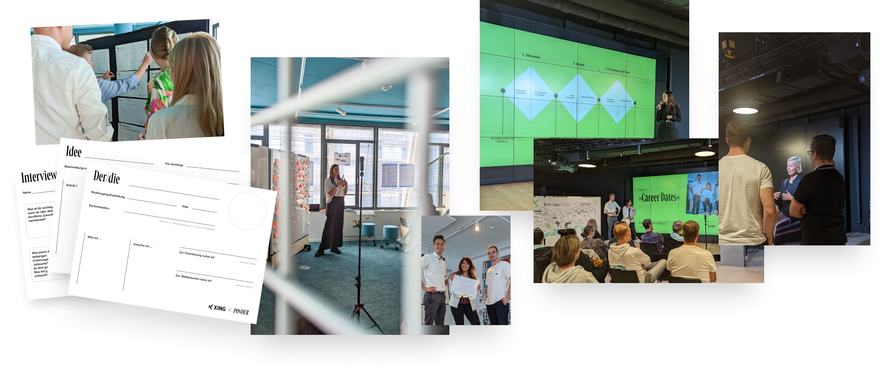 collage of photos from the design sprint in Xing's Hamburg headquarters